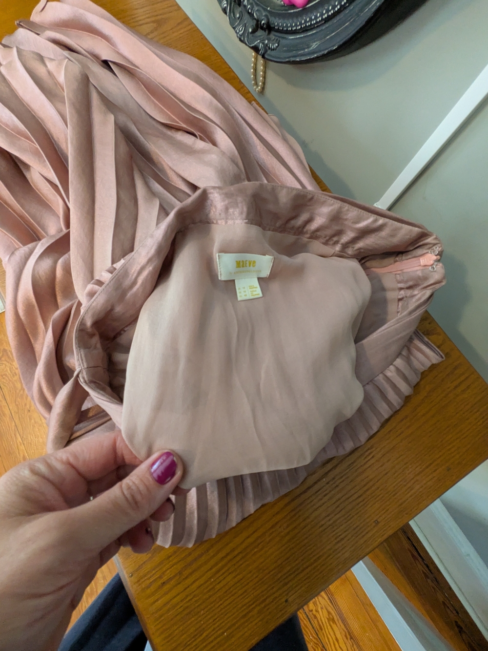 Anthropologie Maeve Dusty Rose Asymmetrical Pleated Midi Skirt - Picture 14 of 16